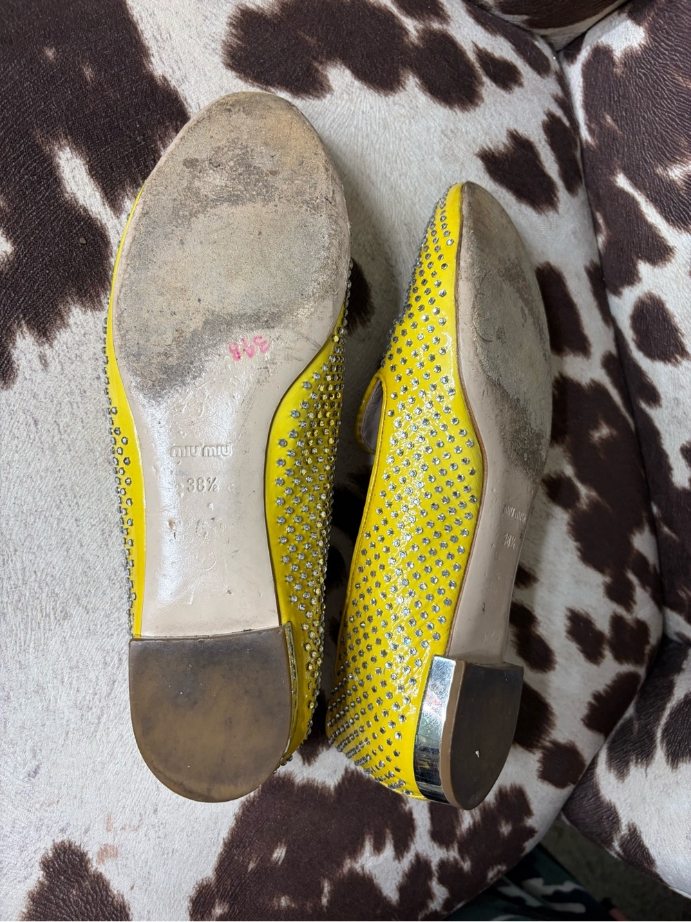 Miu Miu Yellow Crystal-Embellished Women's Loafers - Picture 4 of 7